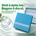 Soldahl Ørerenser, en eske med klebrige silikonpinner på et podium med teksten Slutt å dytte inn, begynn å trekke ut