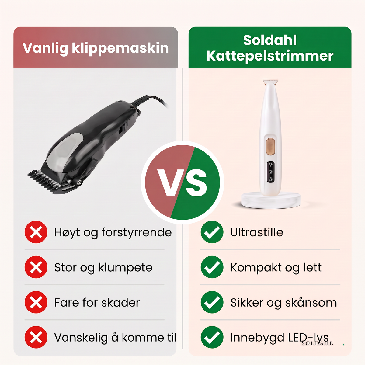 Soldahl Kattepelstrimmer mot vanlig klippemaskin