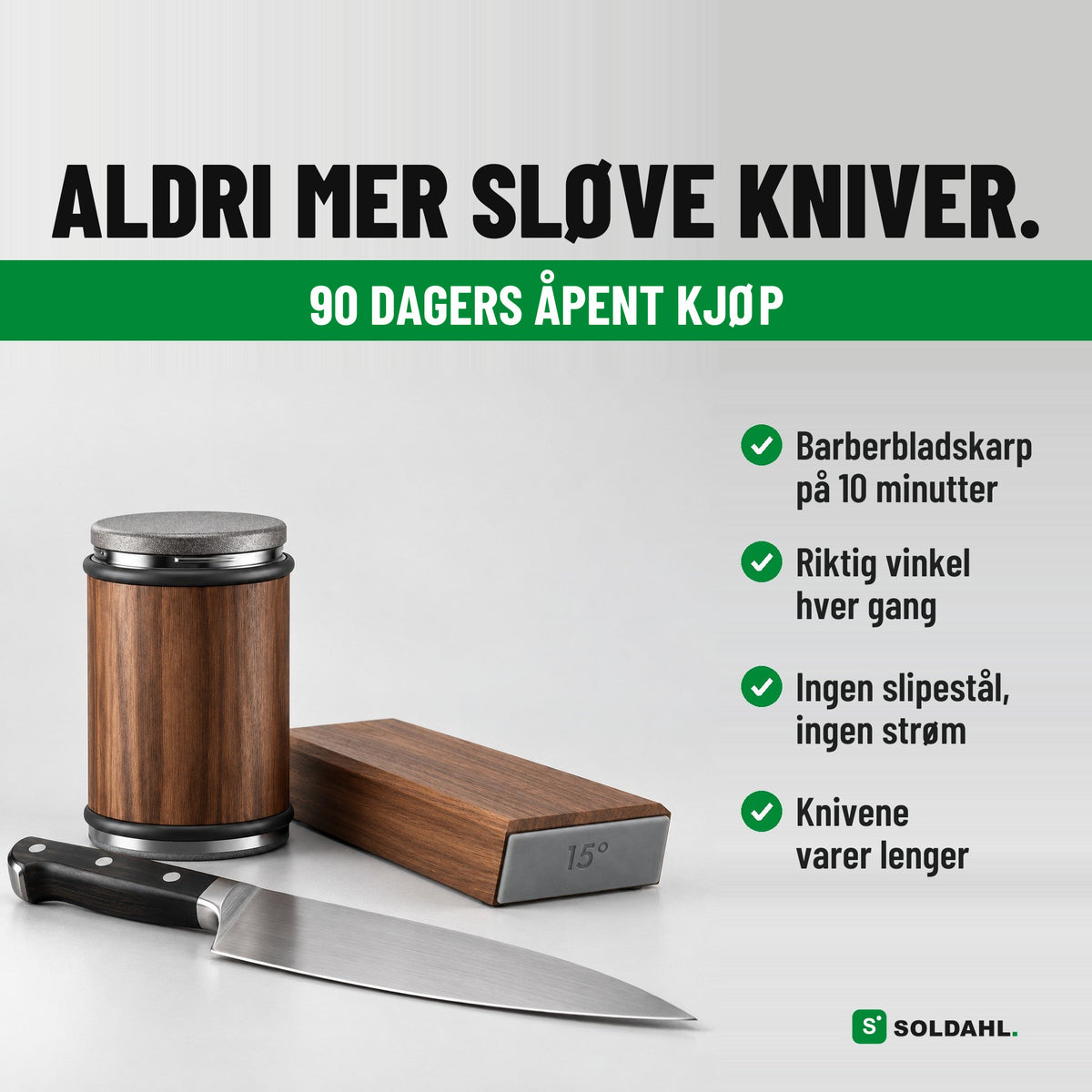 Soldahl Rullslip knivsliper: Aldri mer sløve kniver. 90 dagers åpent kjøp.