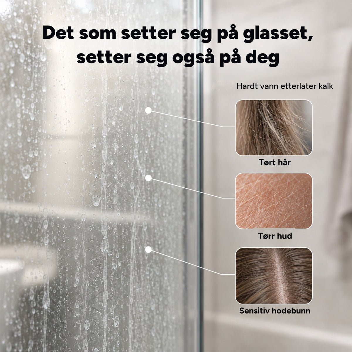 Kalkflekker på dusjglass, hardt vann etterlater kalk