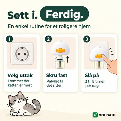 Sett i, skru fast påfyllet og slå på, tre enkle trinn