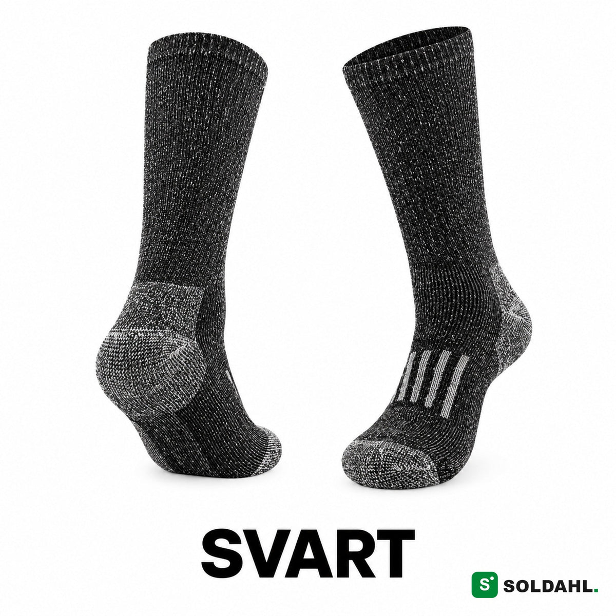 Arbeidssokk i fargen svart melert, sett fra siden og bakfra