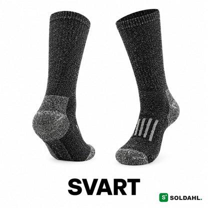 Arbeidssokk i fargen svart melert, sett fra siden og bakfra