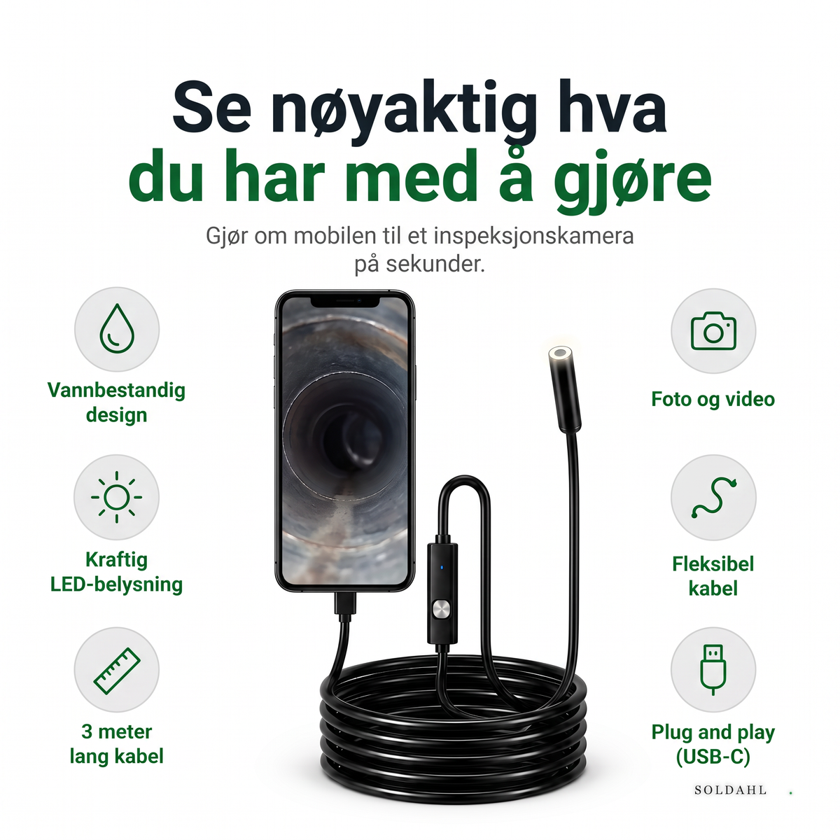 Se nøyaktig hva du har med å gjøre, vannbestandig, LED, plug and play