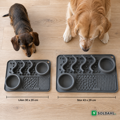 Størrelsesguide: Liten 30 x 20 cm og Stor 43 x 29 cm, dachs og golden retriever