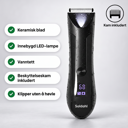 Soldahl vanntett kroppstrimmer med keramisk blad, LED-lys og beskyttelseskam