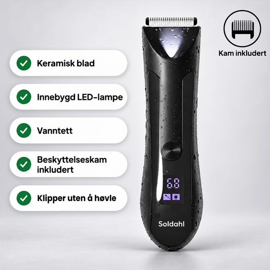 Soldahl vanntett kroppstrimmer med keramisk blad, LED-lys og beskyttelseskam