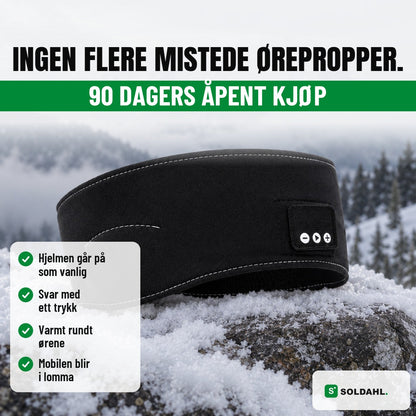 Soldahl Bluetooth-pannebånd på snødekt stein: ingen flere mistede ørepropper, 90 dagers åpent kjøp
