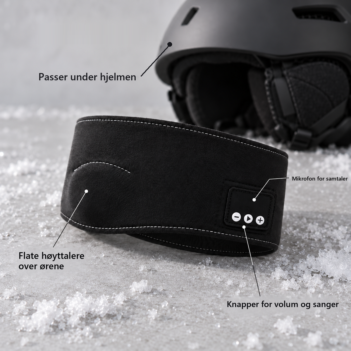 Soldahl Bluetooth-pannebånd med flate høyttalere og mikrofon til skihjelmen