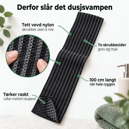 Skrubbehåndkleet med fire forklarte egenskaper: veving, to sider, lengde og tørketid