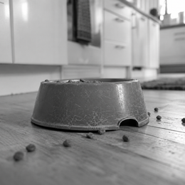 Plastskål på gulvet