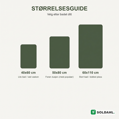 Størrelsesguide Soldahl Vågsten badematte 40x60, 50x80, 60x110 cm