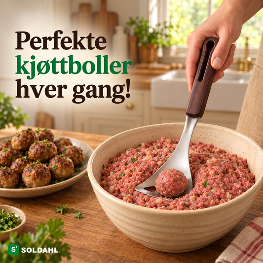Perfekte kjøttboller hver gang, Soldahl Bullen kjøttbolleskje på kjøkkenet