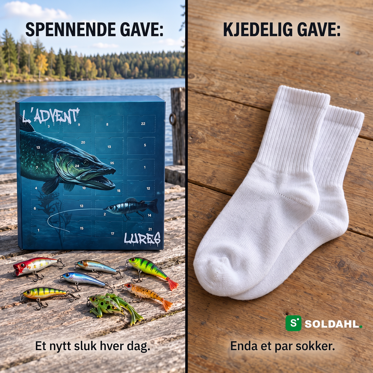 Spennende gave mot kjedelig gave, Fiskekalender mot sokker