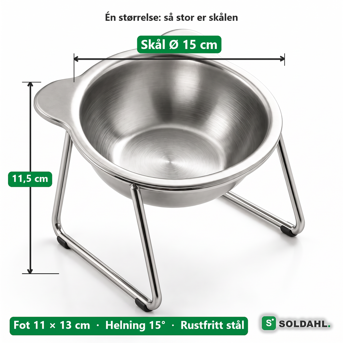 Målene på skålen: Ø 15 cm, høyde 11,5 cm, fot 11 × 13 cm
