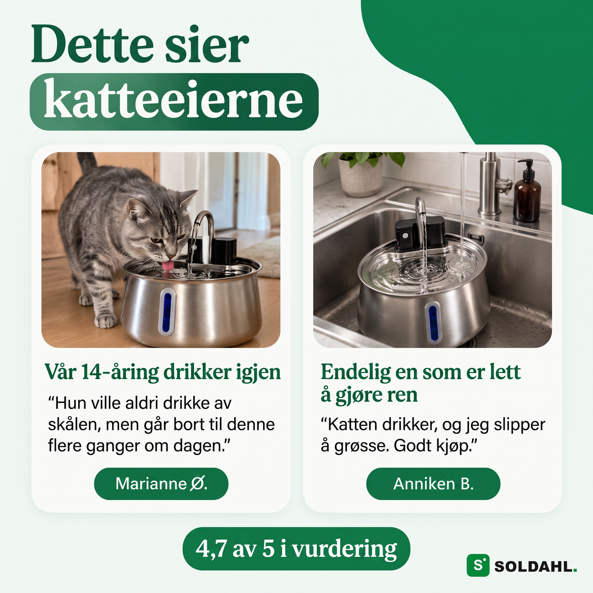 Omtaler fra katteeiere om kattevannfontenen
