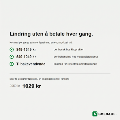 Kostnadssammenligning: Soldahl® Nackvila engangskostnad mot kiropraktor og massasje