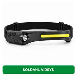 Soldahl® Vidsyn hodelykt med 230° bredt lys | oppladbar, bevegelsessensor og hendene frie