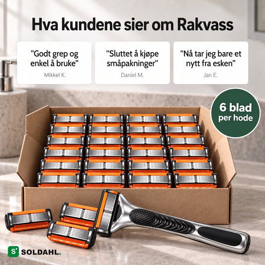 Hva kundene sier om Rakvass, eske med løse barberhoder og håndtaket