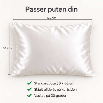 Størrelsesguide Soldahl Silkesro: 51 x 66 cm, passer standardpute 50 x 60 cm, skjult glidelås, vaskes på 30 grader
