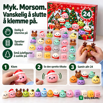 Barnehender klemmer en myk reinsdyrfigur som spretter tilbake, tre steg