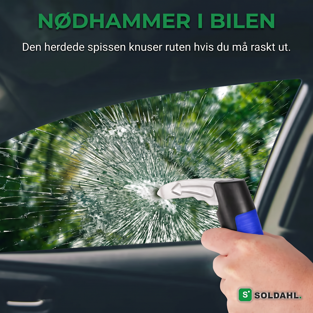 Nødhammer i bilen, herdet spiss knuser ruten