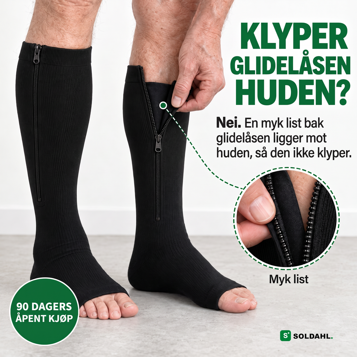En myk list bak glidelåsen så den ikke kniper huden