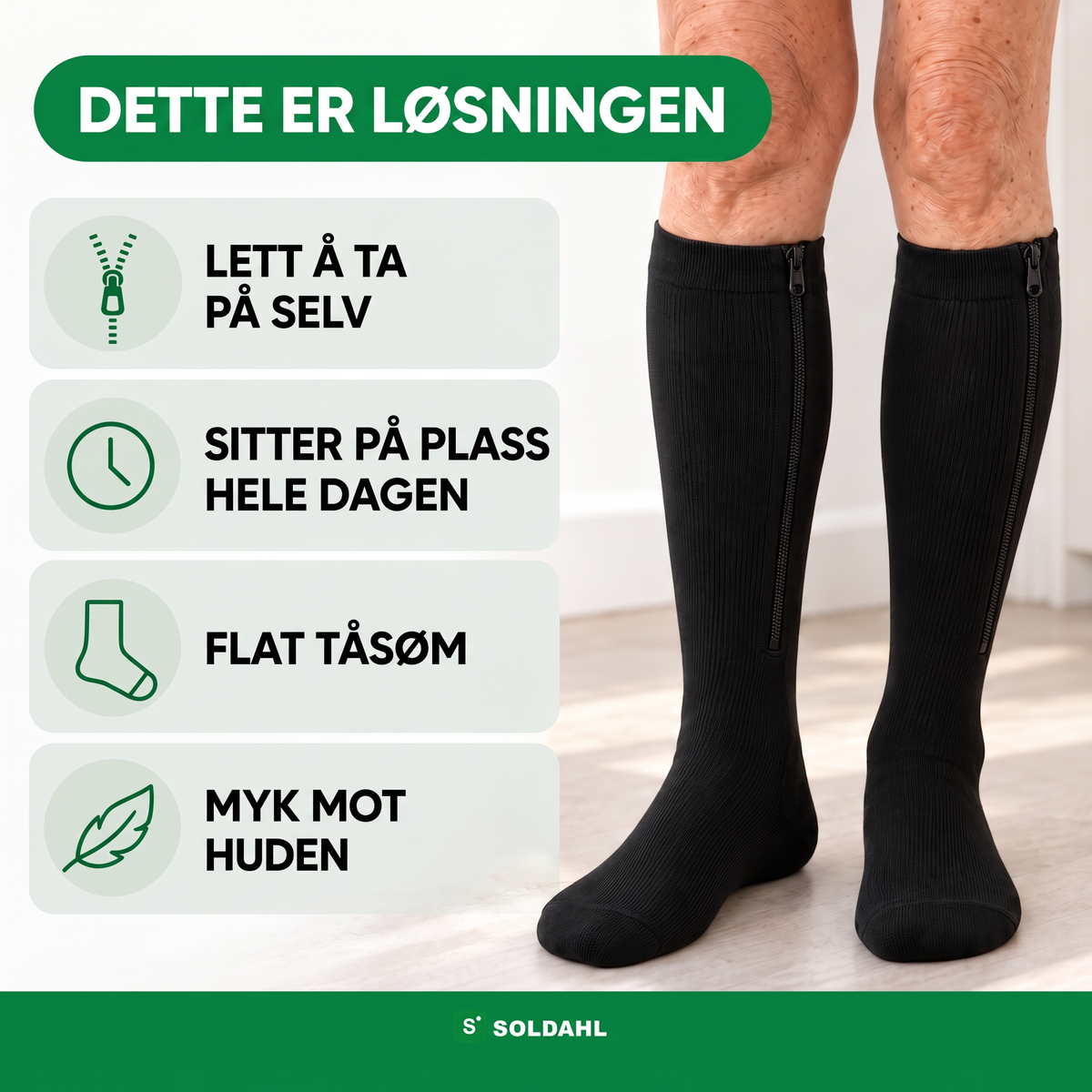 Lettdrag med flat tåsøm, sitter på plass hele dagen