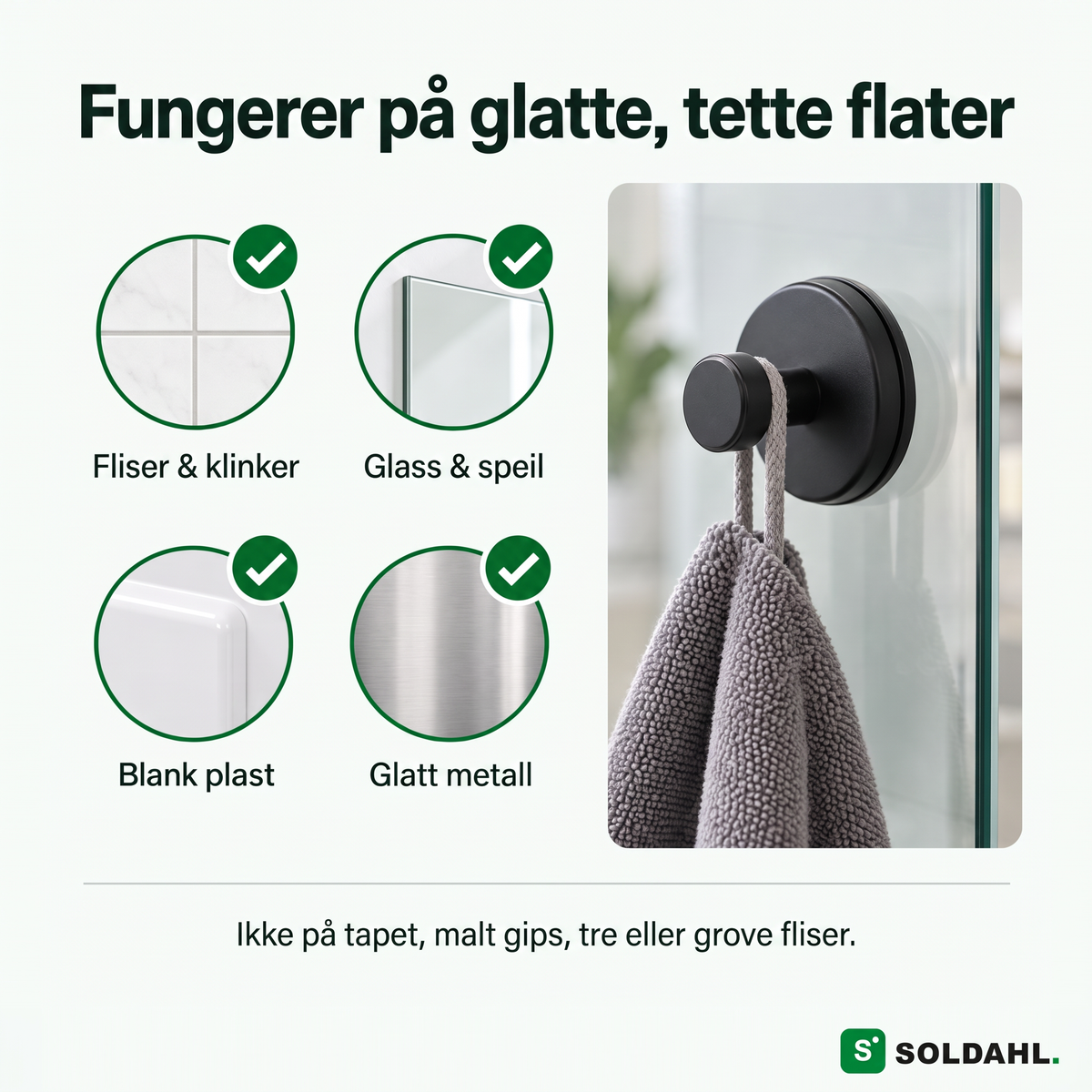 Kvarsitt fungerer på glatte, tette flater som fliser, glass og speil