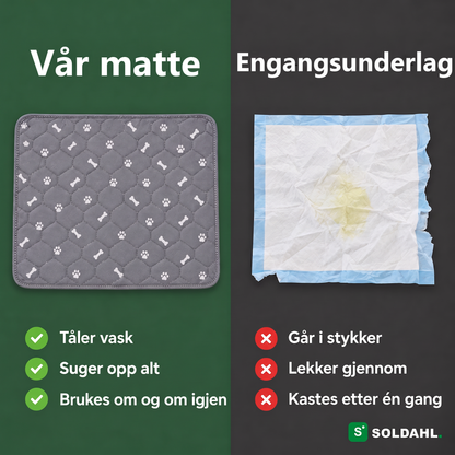 Sammenligning mellom vår vaskbare matte og engangsunderlag med tre fordeler og tre ulemper