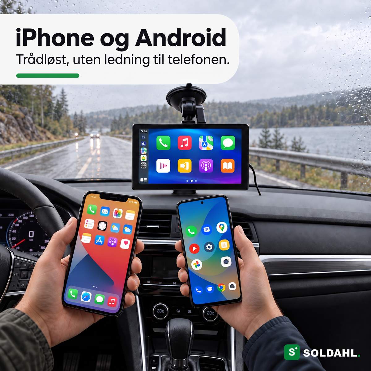 Veiro på frontruten fungerer trådløst med både iPhone og Android