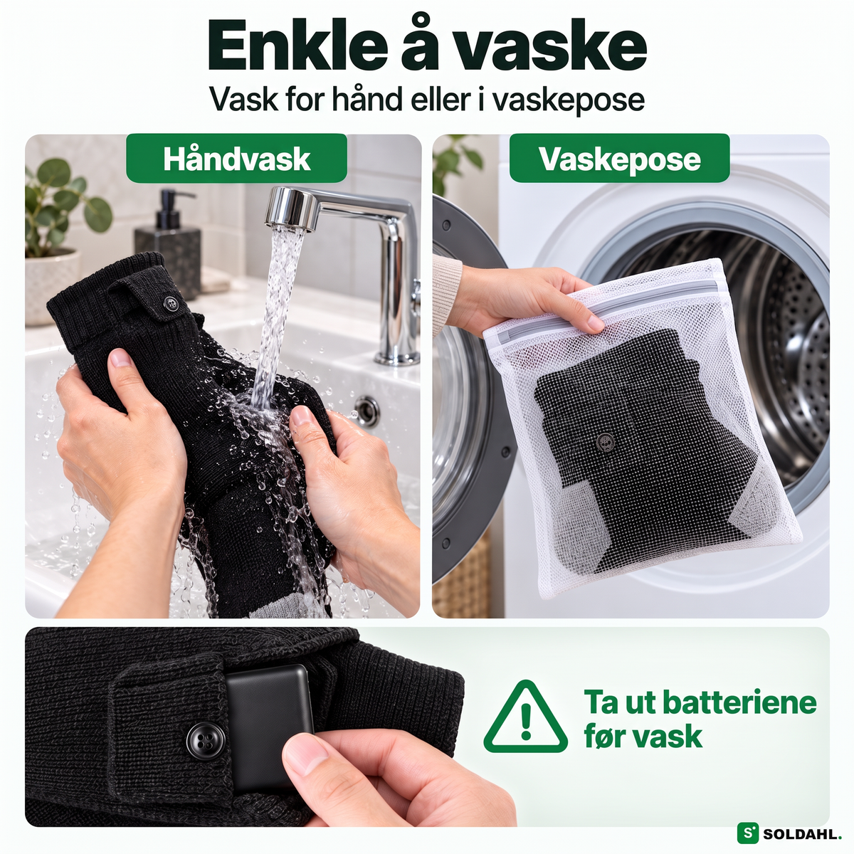 Varmesokkene er enkle å vaske når batteriene er tatt ut