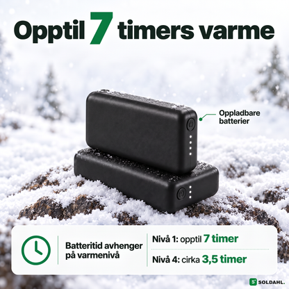 Batteritid opptil 7 timer på laveste varmenivå