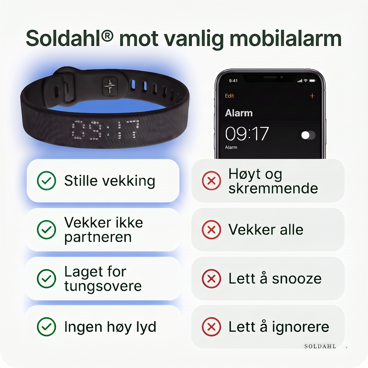 Soldahl vekkerklokke mot vanlig telefonalarm