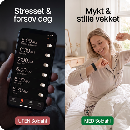 Uten og med Soldahl vibrasjonsvekkerklokke