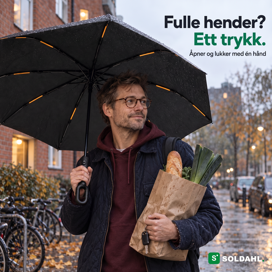 Høstvinden vrenger vanlige paraplyer. Denne spretter tilbake.