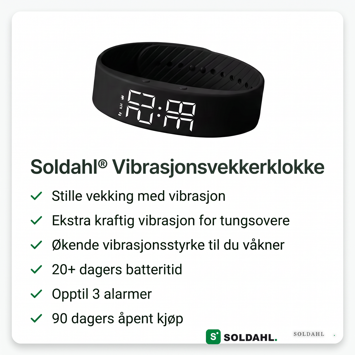 Funksjoner i Soldahl vibrasjonsvekkerklokke